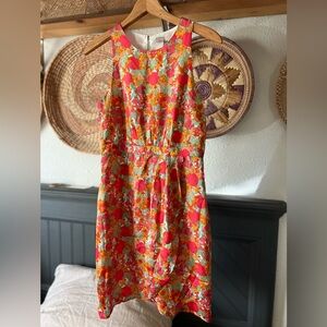 Orange and pink, vintage florals, peekaboo back dress small